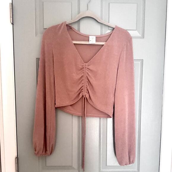 Vici By Together Pink Crop Ruched Tie Front Blouse - Picture 1 of 4